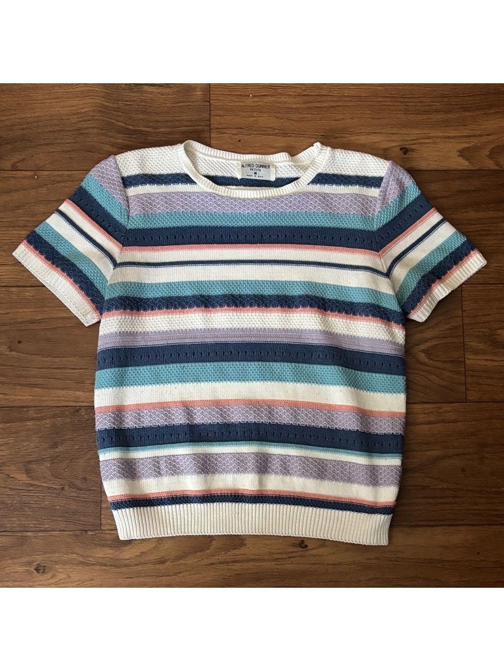 Alfred Dunner Petite Vintage Semi Sheer Striped 80s 90s Sweater Shirt Top Retro